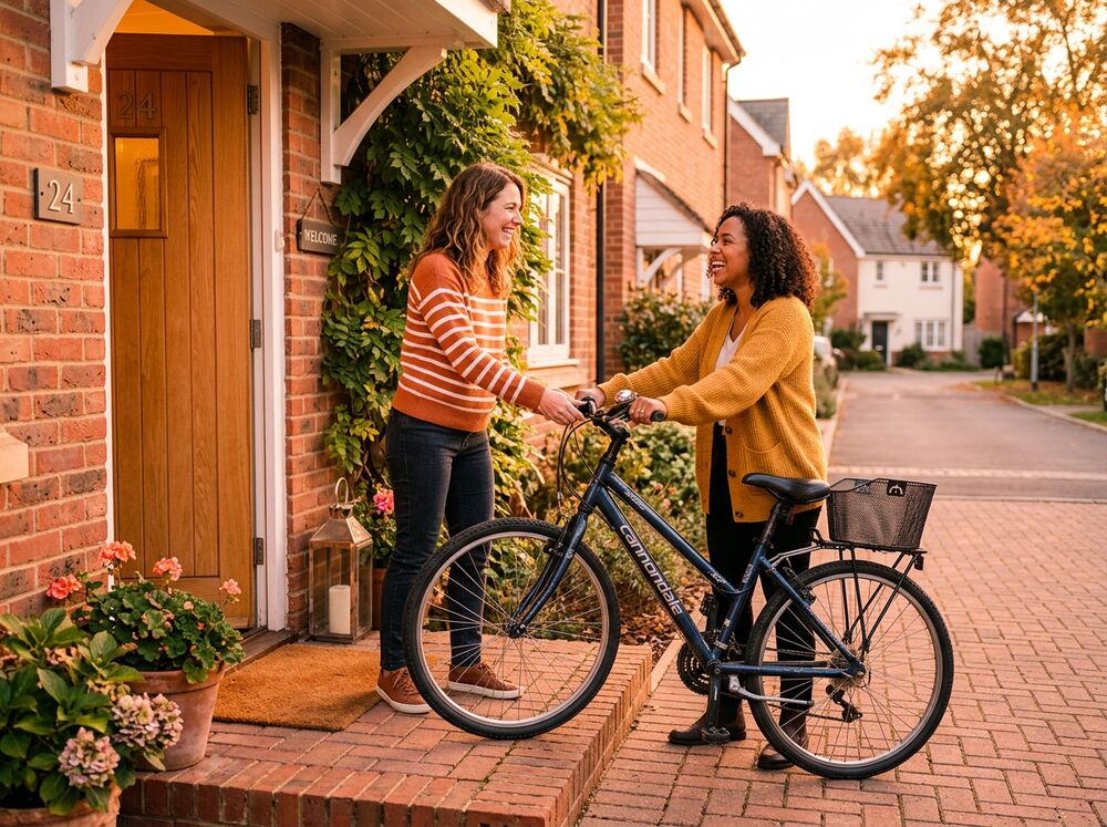 Two neighbours exchanging a used bicycle