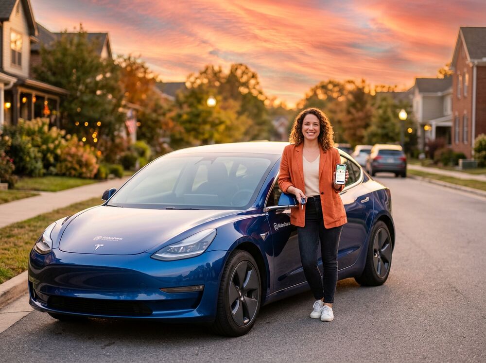 A person beside a car for a ride or auto service
